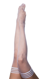 Kixies Sammy White Fishnet Thigh Highs Size B for Height 5’5”–6’0” and Thigh Circumference up to 25 Inches Hosiery
